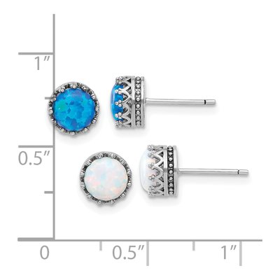 Sterling Silver Blue & White Opal Stud Earring Set – view 5