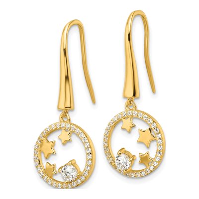 Gold-Plated Sterling Silver CZ Star Circle Dangle Earrings – view 3