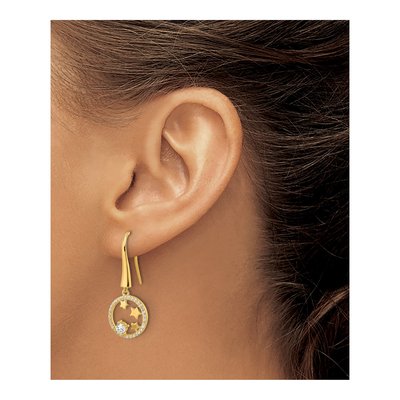 Gold-Plated Sterling Silver CZ Star Circle Dangle Earrings – view 4