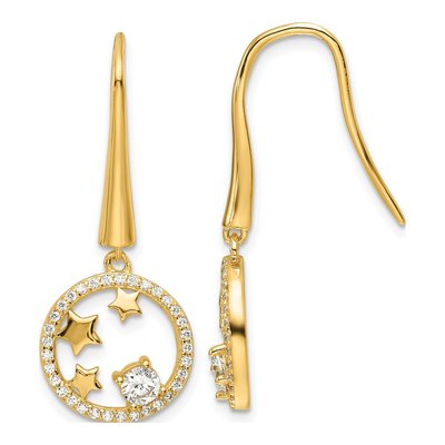 Gold-Plated Sterling Silver CZ Star Circle Dangle Earrings