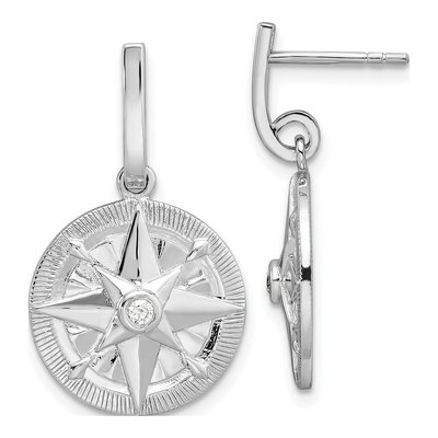 Sterling Silver CZ Compass Dangle Earrings