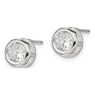 Sterling Silver 5mm Round CZ Bezel Stud Earrings – view 3