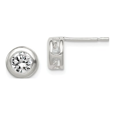 Sterling Silver 5mm Round CZ Bezel Stud Earrings