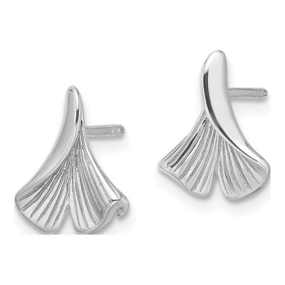 Sterling Silver Floral Leaf Stud Earrings – view 3