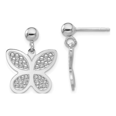 Sterling Silver Beaded Butterfly Dangle Earrings