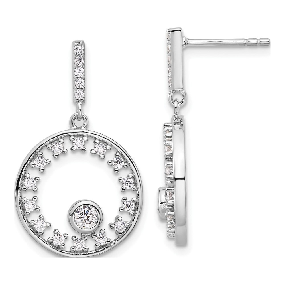 Sterling Silver CZ Circle Dangle Earrings