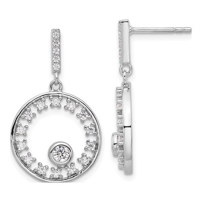Sterling Silver CZ Circle Dangle Earrings