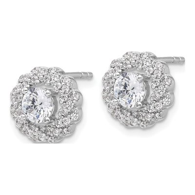 Sterling Silver CZ Round Stud Earrings – view 2