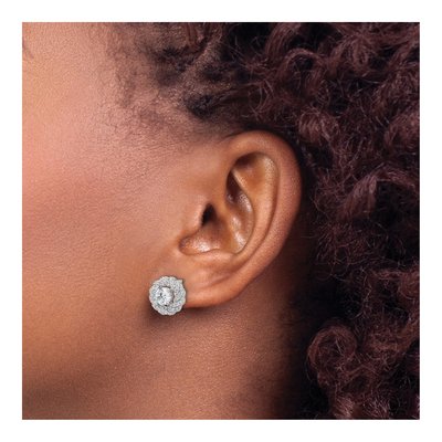 Sterling Silver CZ Round Stud Earrings – view 3