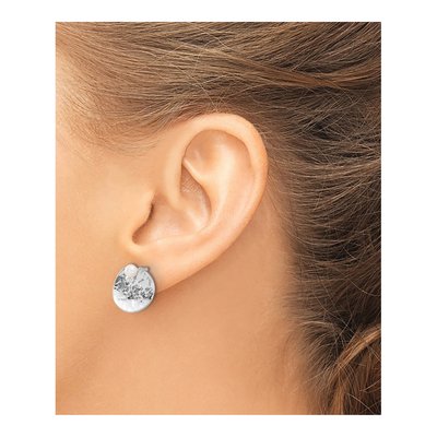 Sterling Silver Freshwater Cultured Pearl Hammered Round Stud Earrings – view 3