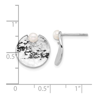 Sterling Silver Freshwater Cultured Pearl Hammered Round Stud Earrings – view 4