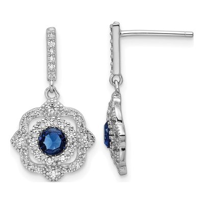 Sterling Silver CZ Vintage Glass Dangle Earrings