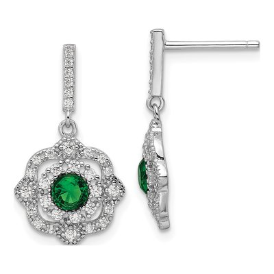 Sterling Silver CZ Vintage Glass Dangle Earrings