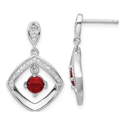 Sterling Silver CZ Glass Square Dangle Earrings