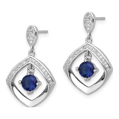 Sterling Silver CZ Glass Fancy Square Dangle Earrings – view 3
