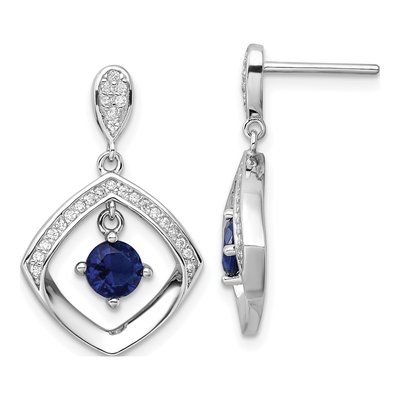 Sterling Silver CZ Glass Fancy Square Dangle Earrings