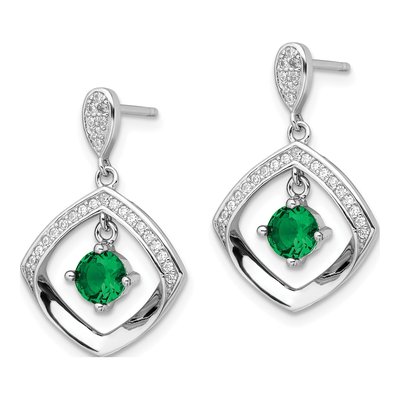 Sterling Silver CZ Glass Square Dangle Earrings – view 3