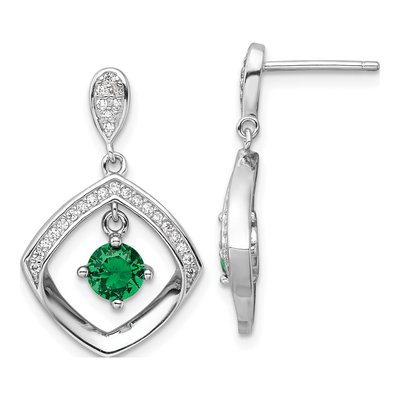 Sterling Silver CZ Glass Square Dangle Earrings