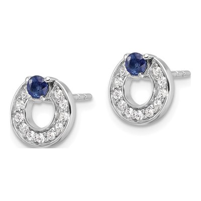Sterling Silver Sapphire & CZ Button Stud Earrings – view 3