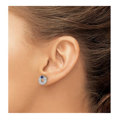 Sterling Silver Sapphire & CZ Button Stud Earrings – view 4