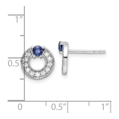 Sterling Silver Sapphire & CZ Button Stud Earrings – view 5