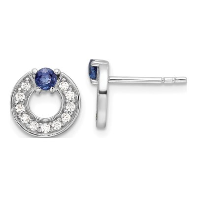 Sterling Silver Sapphire & CZ Button Stud Earrings