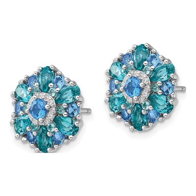 Sterling Silver Crystal & CZ Floral Stud Earrings – view 3