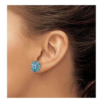 Sterling Silver Crystal & CZ Floral Stud Earrings – view 4