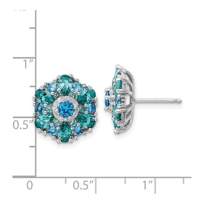 Sterling Silver Crystal & CZ Floral Stud Earrings – view 5
