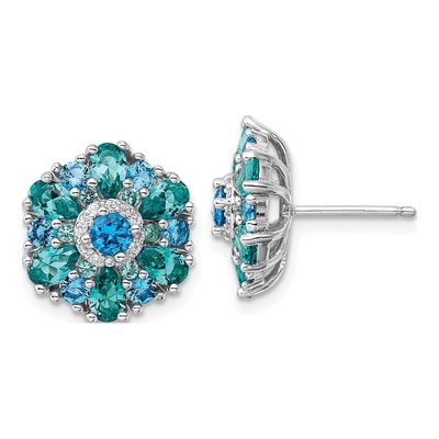Sterling Silver Crystal & CZ Floral Stud Earrings