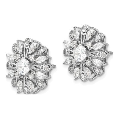 Sterling Silver CZ Floral Button Stud Earrings – view 3