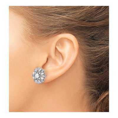 Sterling Silver CZ Floral Button Stud Earrings – view 4