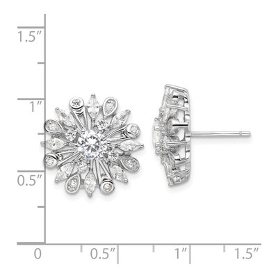 Sterling Silver CZ Floral Button Stud Earrings – view 5