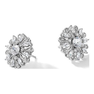 Sterling Silver CZ Floral Button Stud Earrings – view 6