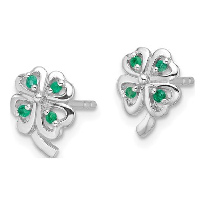 Sterling Silver Emerald Four Leaf Clover Stud Earrings – view 3