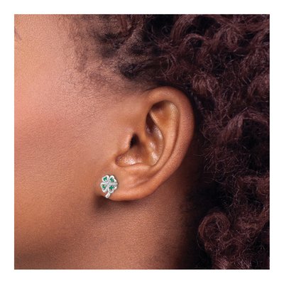 Sterling Silver Emerald Four Leaf Clover Stud Earrings – view 4