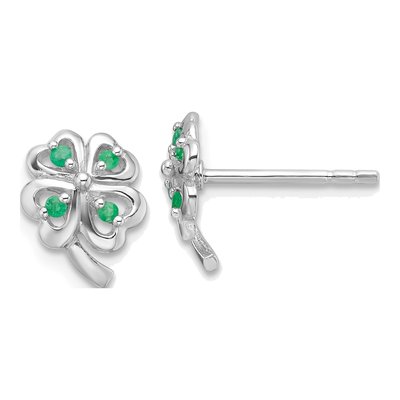 Sterling Silver Emerald Four Leaf Clover Stud Earrings