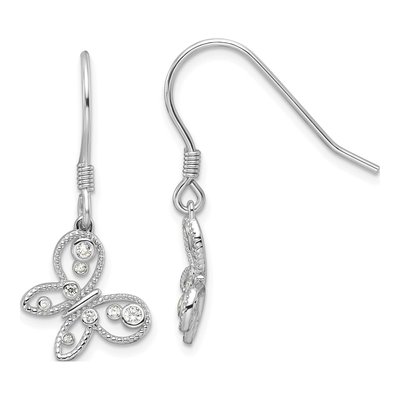 Sterling Silver CZ Butterfly Dangle Earrings