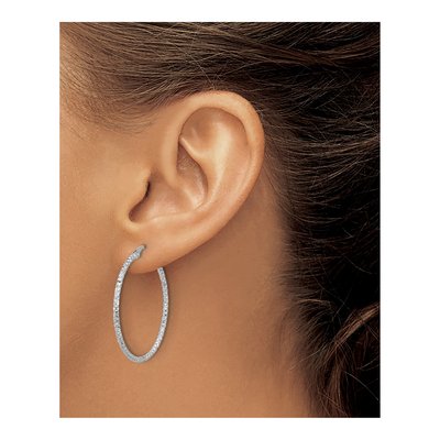 Sterling Silver 35mm Textured Hoop Earrings – view 4