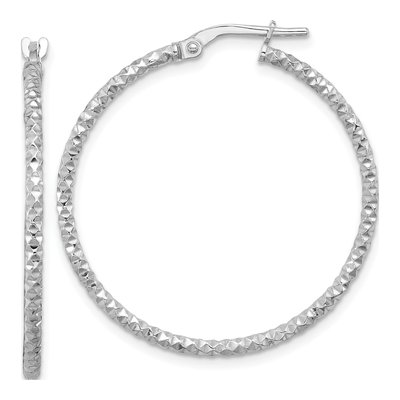 Sterling Silver 35mm Textured Hoop Earrings