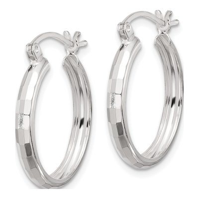 Sterling Silver 24mm Textured Hoop Earrings – view 3