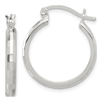 Sterling Silver 24mm Textured Hoop Earrings