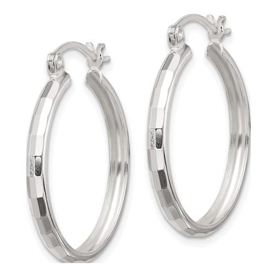 Sterling Silver 30mm Textured Hoop Earrings – view 3