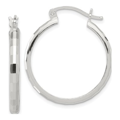 Sterling Silver 30mm Textured Hoop Earrings