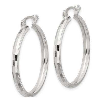 Sterling Silver 35mm Textured Hoop Earrings – view 3