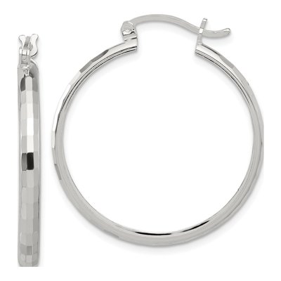 Sterling Silver 35mm Textured Hoop Earrings