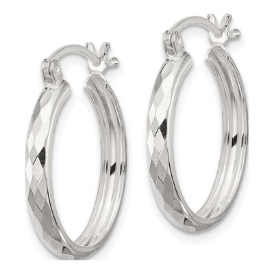 Sterling Silver 24mm Textured Hoop Earrings – view 3