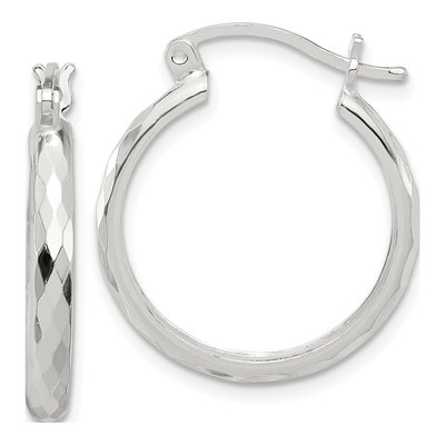 Sterling Silver 24mm Textured Hoop Earrings