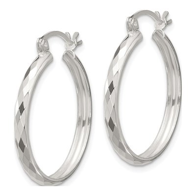 Sterling Silver 30mm Textured Hoop Earrings – view 3