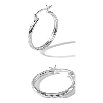 Sterling Silver 30mm Textured Hoop Earrings – view 6